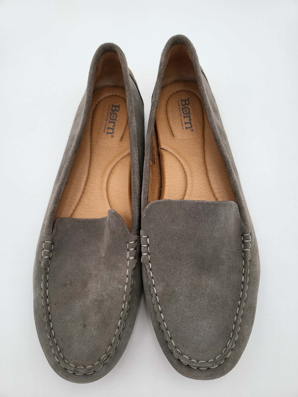 Born Gray Suede Slip-On Loafers with Tan Leather Insole